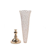 2 Pack | Gold 32Inch Tall Crystal Beaded Trumpet Vase Set, Table Centerpiece