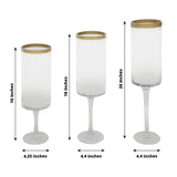 Set Of 3 | Clear Gold Rimmed Long Stem Glass Hurricane Candle Stands