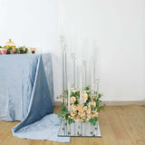 4ft Crystal 9-Arm Cluster Glass Taper / Pillar Square Candle Stand, Hurricane Candle Holder Floral
