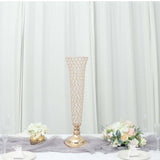 2 Pack | Gold 28Inch Tall Crystal Beaded Trumpet Vase Set, Table Centerpiece