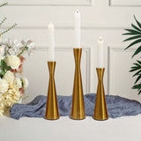 Set of 3 Nordic Hourglass Style Gold Metal Candlestick Holders, Modern European Style Taper