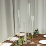 Set of 4 Clear Acrylic Hurricane Candle Stands, Taper Candlestick Holders With Tall Chimney Tube