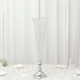 2 Pack | Silver 32inch Tall Crystal Beaded Trumpet Vase Set, Table Centerpiece