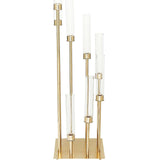 Gold 8 Arm Cluster Taper Candle Holder With Clear Glass Shades, Large Candle Arrangement#whtbkgd