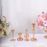 Set of 4 Assorted Gold Glass Taper Votive Candle Stands, Lined Crystal Glass Tea Light