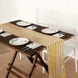 12x108Inch Gold Striped Burlap Table Runner, Wrinkle Resistant Linen Table Runner