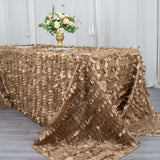 90x132inch Taupe 3D Leaf Petal Taffeta Fabric Seamless Rectangle Tablecloth