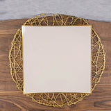 10 Pack | 10inch Taupe / Gold Concave Modern Square Plastic Dinner Plates Disposable Party Plates