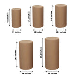 Set of 5 | Taupe Cylinder Stretch Fitted Pedestal Pillar Prop Covers, Display Box Stand Covers