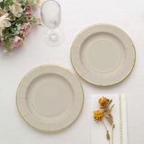 25 Pack | 8inch Taupe Gold Rim Sunray Disposable Dessert Plates