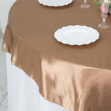 72inch x 72inch Taupe Smooth Satin Square Table Overlay