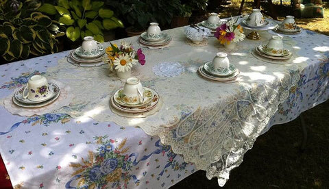 Lace tablecloth on a garden table