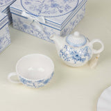 White Blue Chinoiserie Bridal Shower Gift Set, Porcelain Teapot and Cup Set with Matching Gift Box