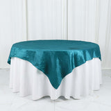 72x72Inch Peacock Teal Accordion Crinkle Taffeta Table Overlay, Square Tablecloth Topper