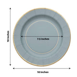 25 Pack | 10inch Dusty Blue Gold Rim Sunray Disposable Dinner Plates