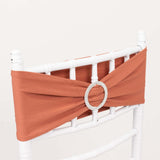 5 Pack Terracotta (Rust) Spandex Stretch Chair Sashes with Silver Diamond Ring