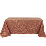 Terracotta (Rust) Seamless Rectangle Polyester Tablecloth Gold Foil Geometric Pattern 90x132inch