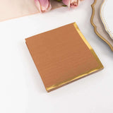 50 Pack Terracotta Disposable Cocktail Napkins with Gold Foil Edge