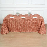 Terracotta (Rust) 3D Leaf Petal Taffeta Fabric Seamless Rectangle Tablecloth - 90x132inch