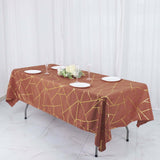 60"x102" Terracotta (Rust) Rectangle Polyester Tablecloth With Gold Foil Geometric Pattern