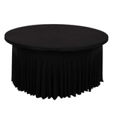 6ft Black Wavy Spandex Fitted Round 1-Piece Tablecloth Table Skirt, Stretchy Table Cover Ruffles