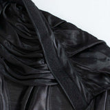 21FT Black Pleated Satin Double Drape Table Skirt