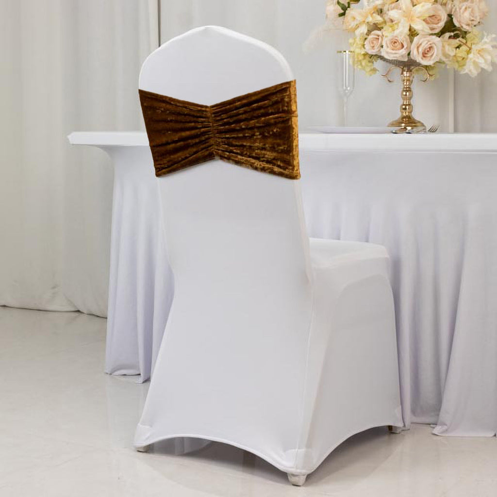 Gold Crushed Velvet Ruffle Chair Bands | TableclothsFactory