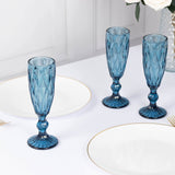 6 Pack Ocean Blue Crystal Cut Wine Goblet Toast Glasses, 6oz Textured Champagne Flute