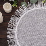 4 Pack White Rustic Farmhouse Burlap Tassel Dining Table Mats, 16inch Round Boho Chic Jute Fringe