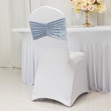 5 Pack Premium Crushed Velvet Chair Sashes Dusty Blue Wide Ruffle Style