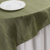 Dusty Sage Green Accordion Crinkle Taffeta Table Overlay, Square Tablecloth Topper