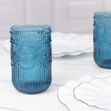 Vintage Embossed Drinking Glasses, Highball Cocktail Glass Tumblers Ocean Blue