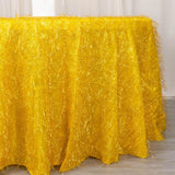 120inch Metallic Gold Premium Tinsel Shag Round Tablecloth, Shimmery Metallic Fringe