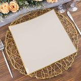 10 Pack | 10inch Taupe / Gold Concave Modern Square Plastic Dinner Plates Disposable Party Plates