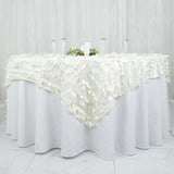 54" Ivory 3D Leaf Petal Taffeta Fabric Square Table Overlay