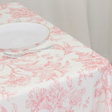 70x70inch White Pink French Toile Polyester Square Tablecloth