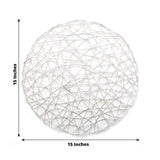 6 Pack | 15inch Silver Metallic String Woven Placemats, Round Table Mats