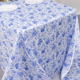 90"x156" White Blue Seamless Satin Rectangular Tablecloth in French Toile Floral Pattern