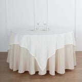 72x72 White Linen Square Overlay | Slubby Textured Wrinkle Resistant Table Overlay