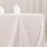 90inch x 156inch White Fringe Shag Polyester Rectangular Tablecloth