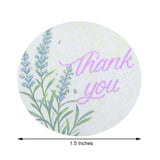 Floral Round Thank You Stickers Roll, White/Purple Tinted Background, Envelope Seal Labels