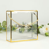 25 Pack Gold Trimmed Clear PVC Gift Boxes with Rope Handles and Thank You Print, Square Transparent 