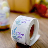 Floral Round Thank You Stickers Roll, White/Purple Tinted Background, Envelope Seal Labels