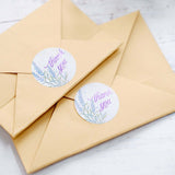 Floral Round Thank You Stickers Roll, White/Purple Tinted Background, Envelope Seal Labels