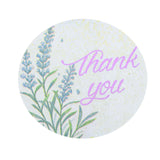 Floral Round Thank You Stickers Roll, White/Purple Tinted Background, Envelope Seal Labels