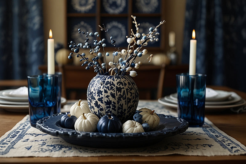 thanksgiving table decor- indigo