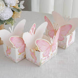 25 Pack White Pink Glitter Butterfly Theme Paper Serving Trays, Snack Food Trays