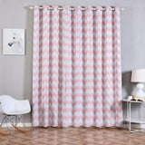 White/Blush Chevron Print Thermal Blackout Window Curtain Grommet Panels, Noise Cancelling Curtains