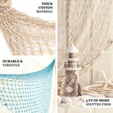 5ftx5ft Natural Cotton Decorative Fish Net With Ties, Rustic Beach Decor