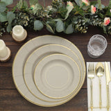 25 Pack | 8inch Taupe Gold Rim Sunray Disposable Dessert Plates